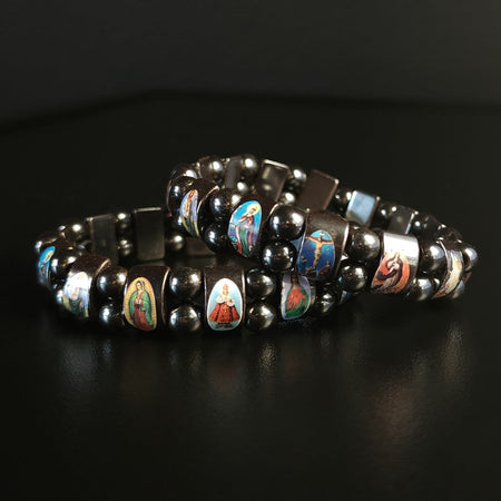 Saints Bracelets made with Hematite Stones