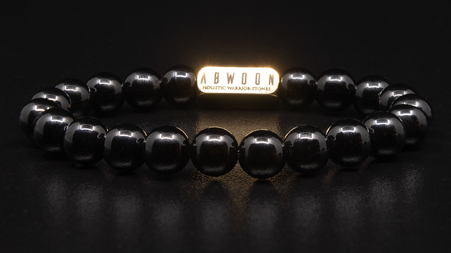 Polished Black Onyx Beaded Bracelet with Gold